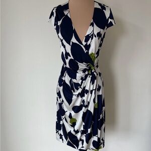Trina Turk Navy, White & Olive Floral Wrap Dress